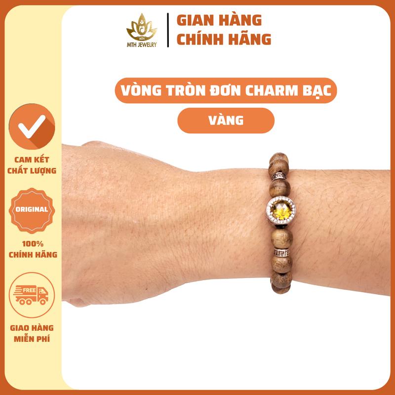 Vòng Tay Trầm Hương Hạt Tròn Đơn Mix Charm Bạc S925 Cẩm Thạch MTH JEWELRY - Vòng Trầm Tốc Việt Đủ Size Nam Nữ, Phụ Kiện Hộp Gấm, Túi Gấm, Lá Bồ Đề, Nụ Trầm, Dây Xâu - Đeo Tay