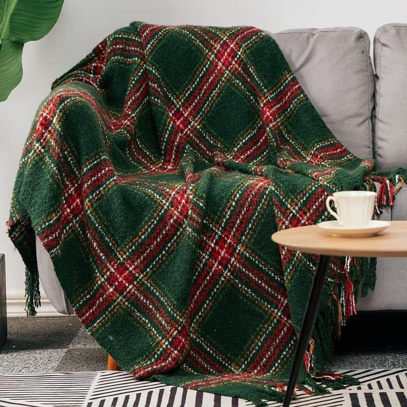 Product Introduction of Plaid Pattern Throw Blanket with Tassels, Soft Throw Blanket, Warm Napping Blanket for Home Office Travel, Home Decor 0