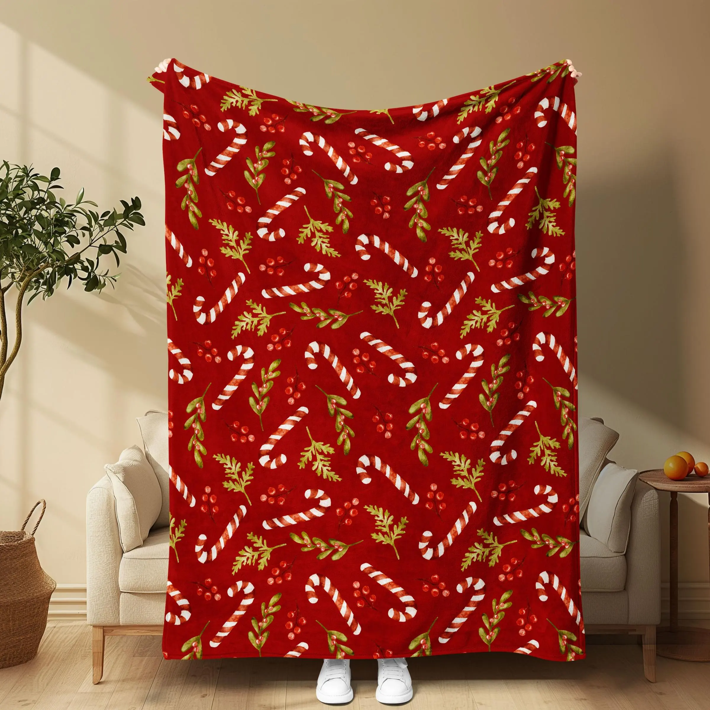 Christmas Themed Throw Blanket, 1 Count Soft Comfortable Throw Blanket, Warm Napping Blanket for Home Office Travel Camping