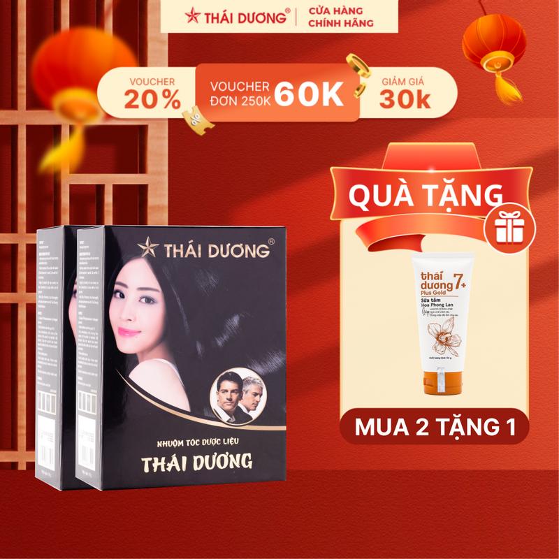 [Live - Mua 2 tặng 1] 02 Nhuộm tóc Dược liệu Thái Dương (Hộp 5 gói x 10g) tặng 01 sữa tắm 7 Plus Gold 50gr - Sao Thái Dương 1
