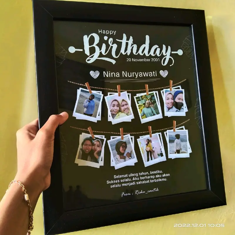 Polaroid Frame Hitam Custom Foto | Birthday | Anniversary | Wedding | Graduation Kaca Satu Sisi | Kado Ayang | Hadiah 0