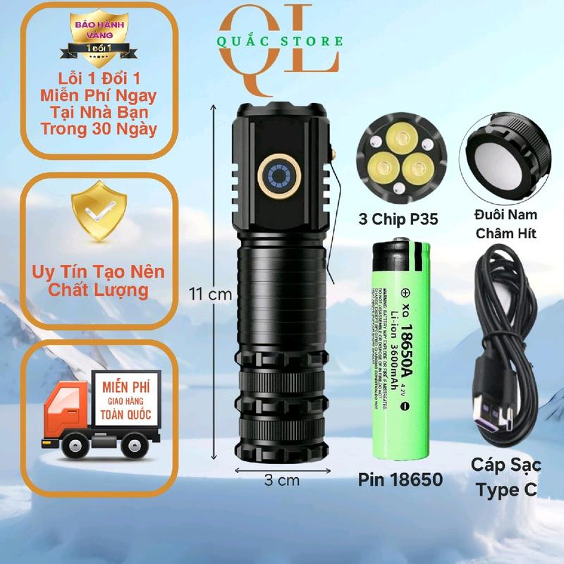 Đèn pin mini siêu sáng s350 s400. đèn pin cầm tay nhỏ gọn, cài mũ, dính nam châm cực tiện dụng