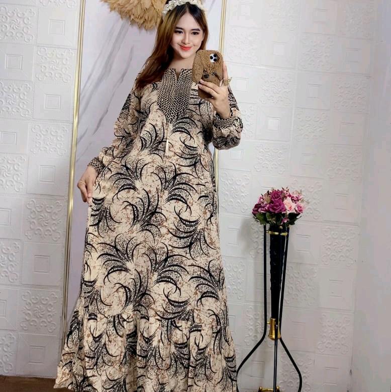 GAMIS RENDA SULTAN ori BLINK MOTIF MONOCHROME Rempel Bunga Cantik Rayon Panjang Muslim Wanita 3