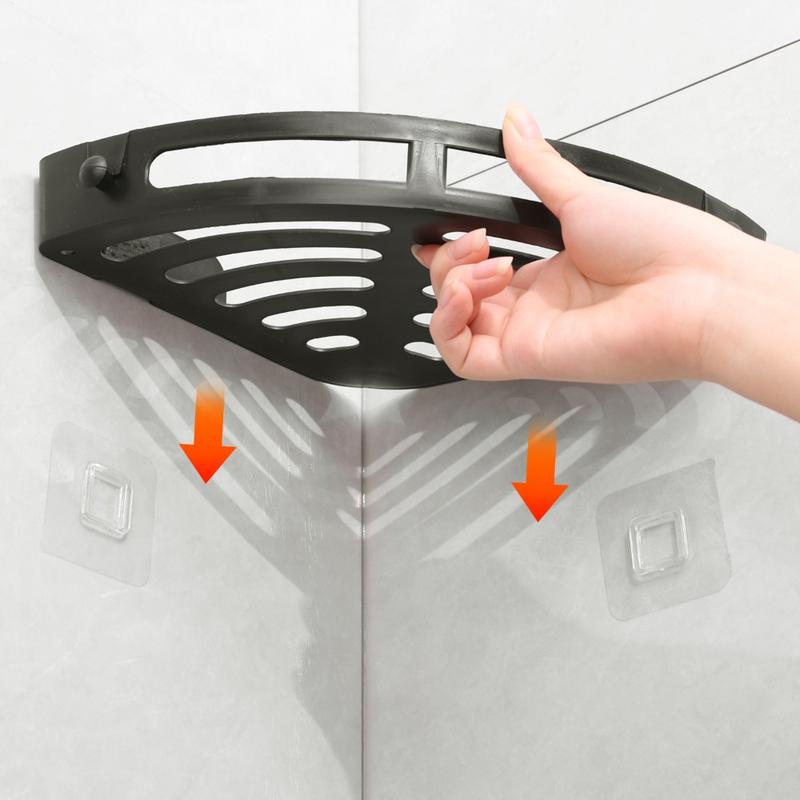 Product Introduction of Wall Mounted Triangle Rack Shower Shampoo Rack No Drill Towel Shower Gel Storage Holder Plastic Home Organizers 15