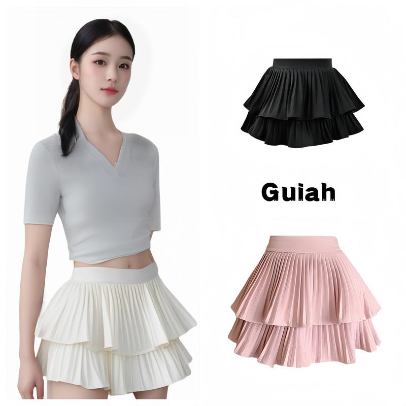  Guiah Chân Váy Ngắn Phong Cách Pháp Bồng Bềnh Trắng Dành Cho Nữ Cỡ Nhỏ Thường Ngày Xếp Ly Chữ A Cạp Cao Khuy Màu Đen Mùa Hè 2024 