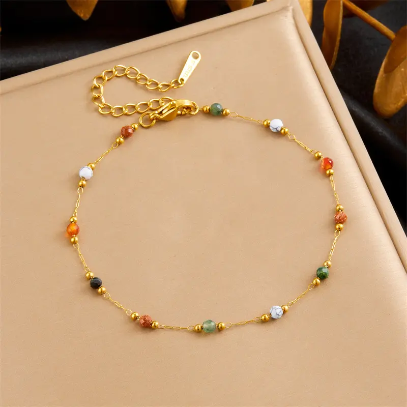Vòng Tay Dây Chuyền Xích, Thời Trang, Thiết Kế Đặc Biệt, Đính Cườm Đá Nhiều Màu Sắc, Chất Liệu Thép Không Gỉ, Phong Cách Dân Tộc Cổ Điển