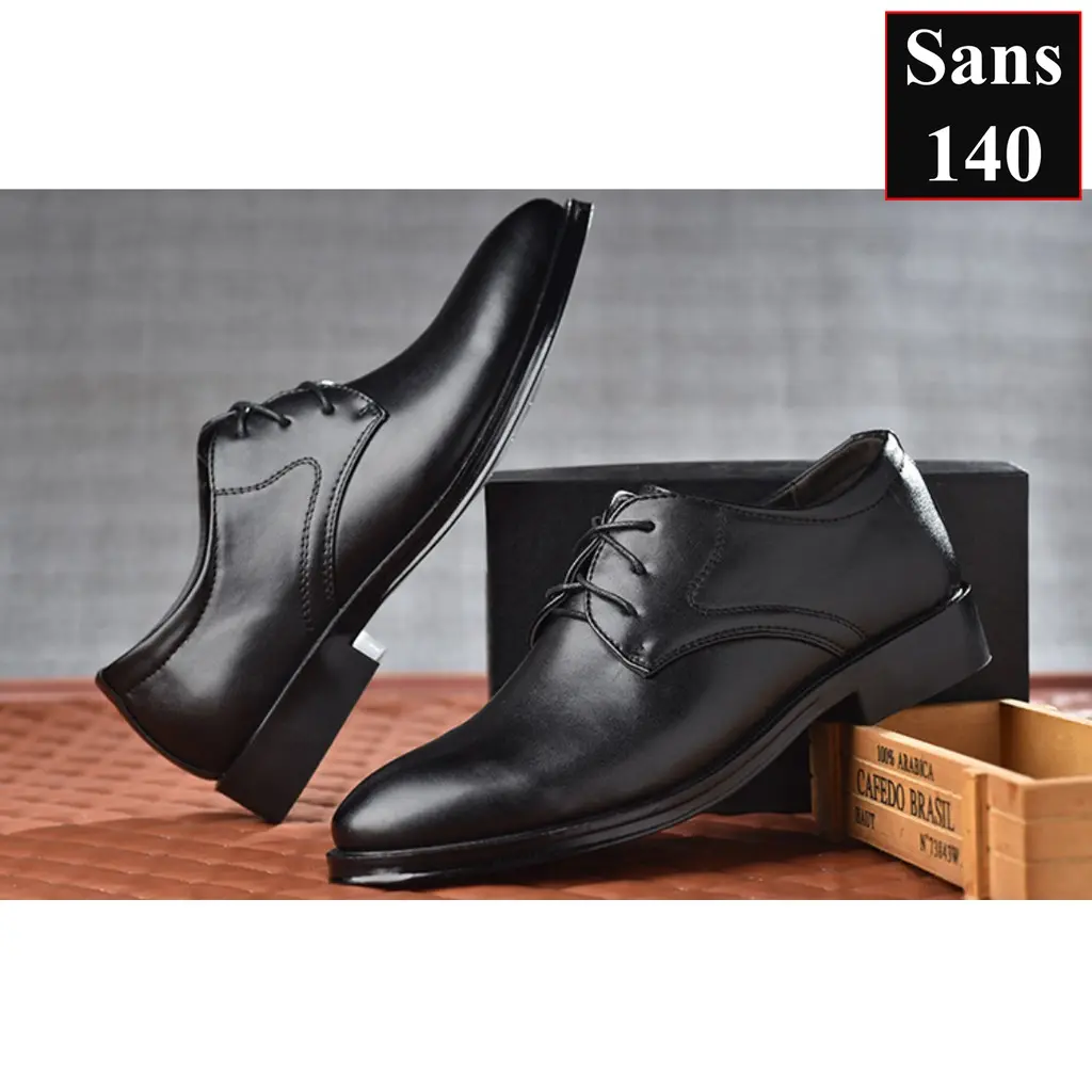 Giày da nam cao cấp đen Sans140 giầy tây công sở buộc dây derby mũi tròn big size to bigsize cỡ lớn 44 45 46 47 48 49