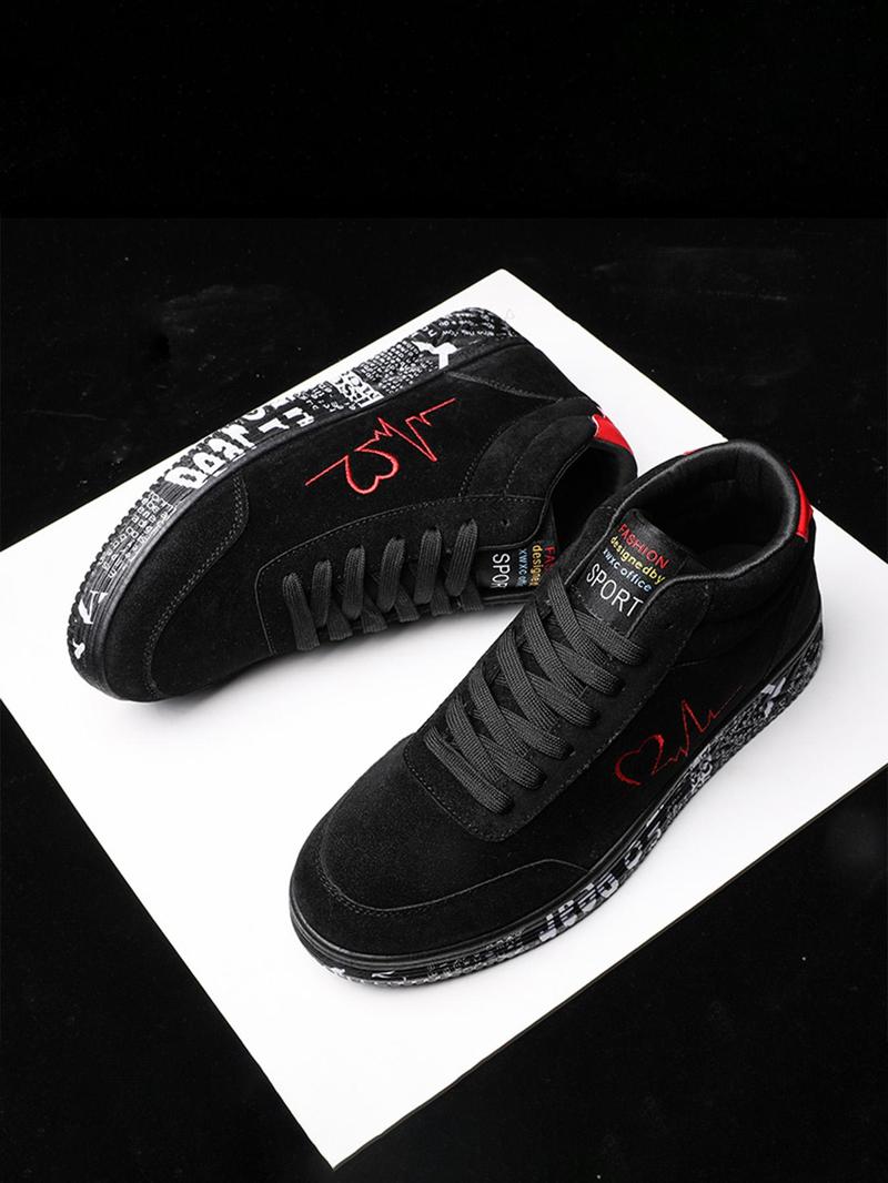 Product Introduction of Women's Heartbeat Pattern Lace Up High Top Skate Shoes, Casual Comfortable Sports Shoes for Daily Wear, Female All-match Round Toe Shoes for Daily Wear 4