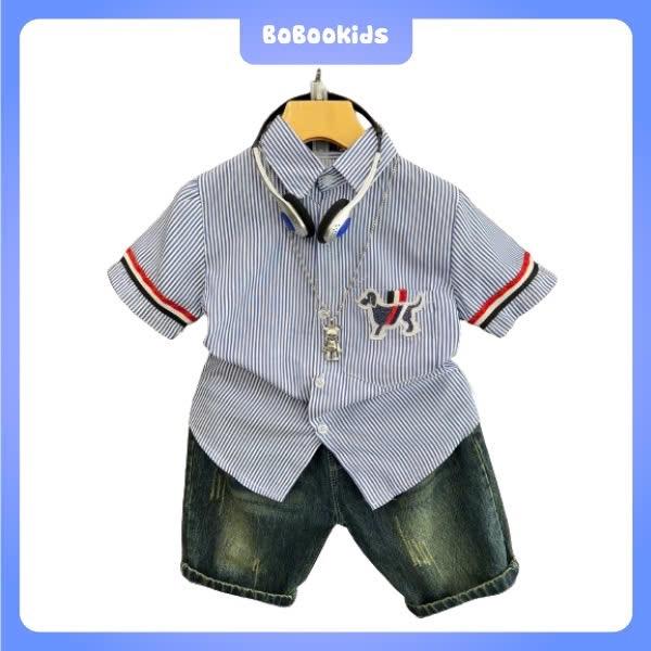 Combo 2 áo sơ mi kiểu Hàn phong cách cho bé trai do he quần ngố 1