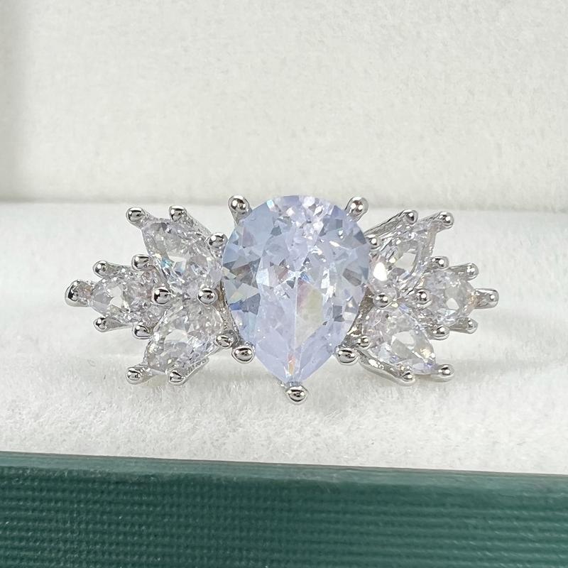Product Introduction of Temperament Trend High-Grade Horse Eye Snowflake Ring Fashion Personality Brocade Bunch Pear-Shaped Ring Ring 7