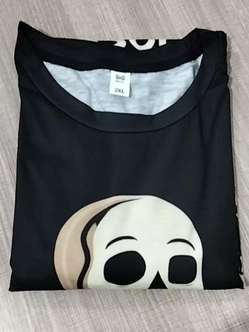 Product Introduction of Plus Size Men's Street Style Skeleton Graphic Print Round Neck Tee, Regular Fit Casual Comfy Street Fashion Short Sleeve Crew Neck T-shirt for Daily Wear, Men's Plus Size Clothing for All Seasons 4