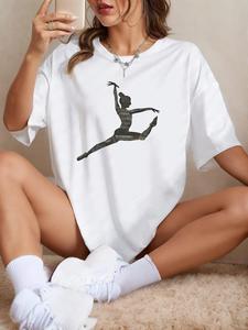 ImprinTee Women's Dancer Print Round Neck Tee, Fashion Casual Crew Neck Short Sleeve T-shirt for Daily Wear, Ladies Summer Clothes