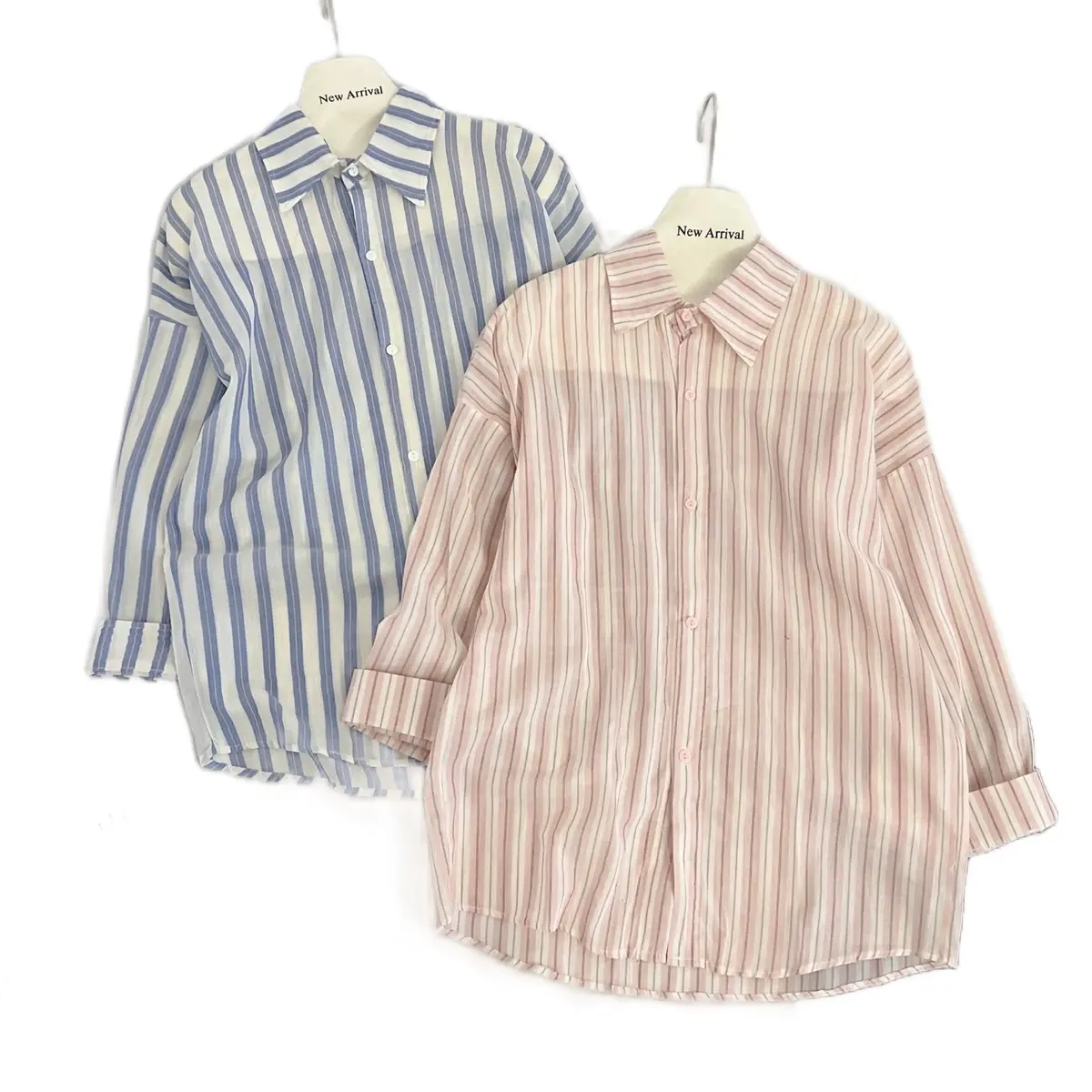 ￼Áo sơ mi nữ kẻ sọc, áo sơ mi đũi thô mềm mỏng màu pastel form rộng ulzzang kiểu hàn giặt bằng nước lạnh đính nơ áo cánh & áo sơ mi