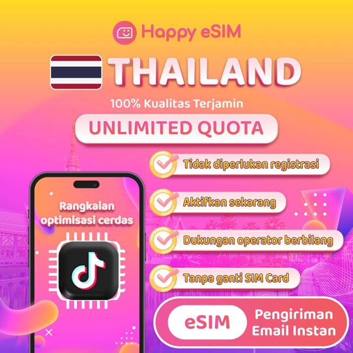 Gambar Happyesim eSIM Thailand Unlimited Daily High Speed Internet Data| Travel eSIM Travel Simcard - 500MB/HARI, 1 HARI dari Happyesim Kota Tangerang Tokopedia
