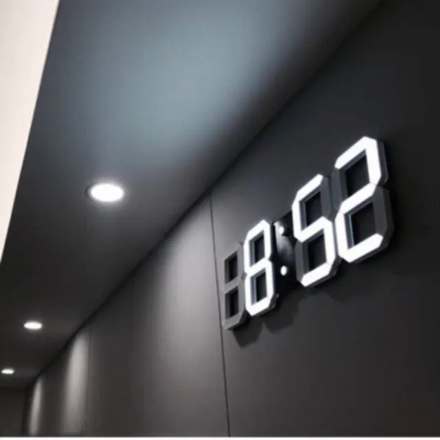 3D LED Wall Clock Modern Digital Alarm Clocks Display Home Kitchen Office Table Desk Night