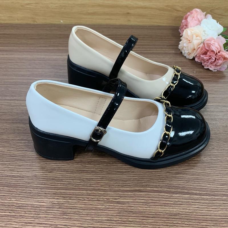 Giày lolita ,giày bupbe mũi xích quai cài tháo rời da bóng mềm đế 5p + 2p giày đi học đi làm,... chân mảnh nhỏ lùi 1sz Shoes Nữ Giày Bệt Đế Bằng
