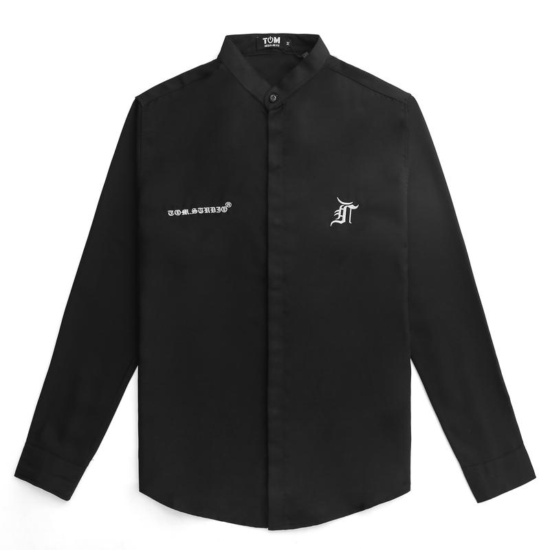 {Full Box} Áo sơ mi tay dài thêu TÓM.STUDIO cổ trụ chất lụa cao cấp Menswear Nam Cổ Tròn sominam  dep