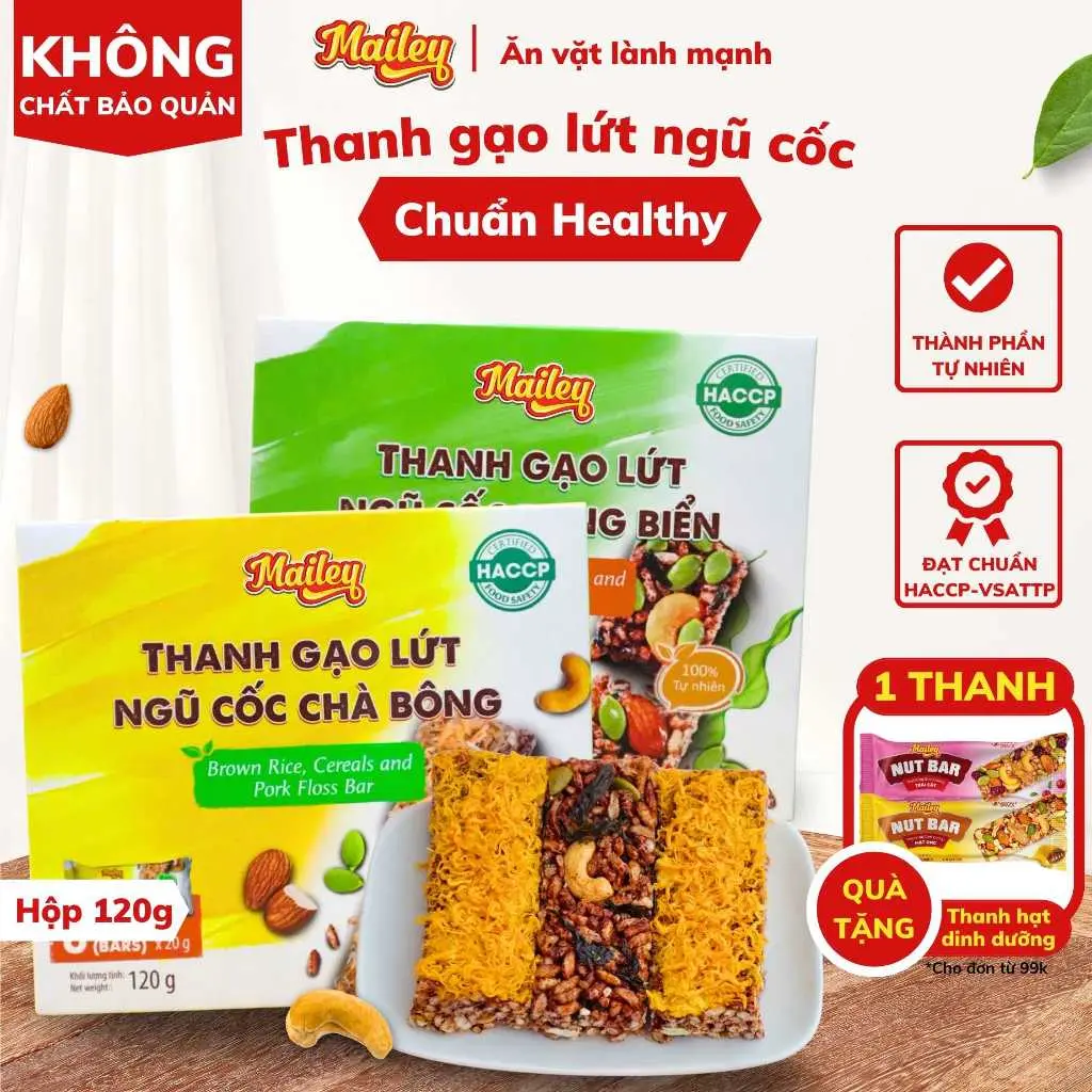 Thanh gạo lứt ngũ cốc chà bông,rong biển mix hạt Mailey Hộp 120g - Bánh gạo lứt dành cho ăn theo chế độ, tập luyện