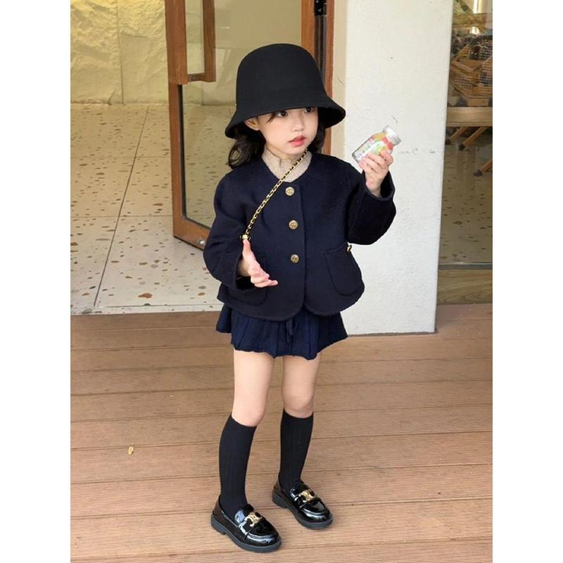 Áo Khoác Dày Mùa Đông, Cho Bé Gái, Hàng Mới Về Thu Đông 2024, Màu Xanh Đậm, Áo Khoác Len Chần Bông, Váy Dệt Kim, Thích Hợp Cho Bé Gái,