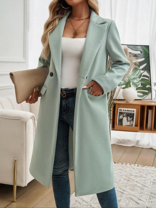 Women's Solid Button Front Pocket Overcoat, Casual Long Sleeve Lapel Neckline Coat for Fall & Winter, Women's Clothing for Daily Wear 6