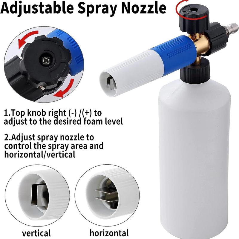 High Pressure Foam Cannon, Dual Adjustable Nozzle Snow Wash Cannon with Bottle, Professional Car Foam Cannon Fits Most Pressure Washing 3