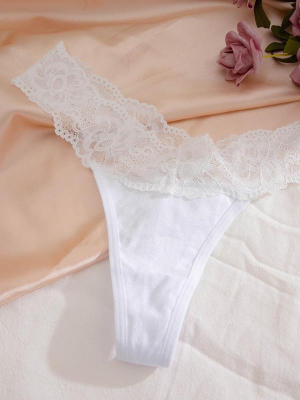 Women's 3pcs Plain Contrast Lace Drop Waist Panty, Soft Comfy Breathable Knicker for Daily Wear, Underwear for All Seasons 3