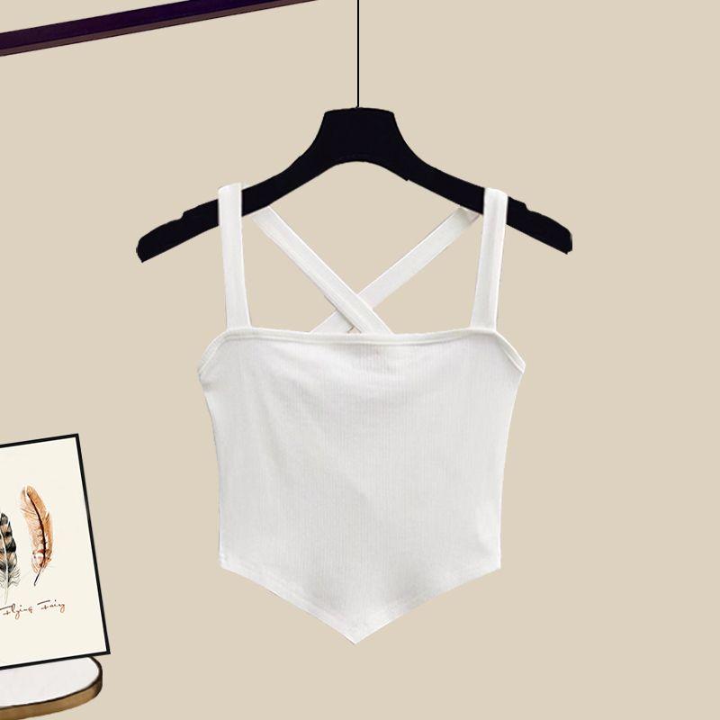 Product Introduction of plus Size Women's Summer Suit Female 2024 New Slim Korean Style Shirt Cross Tank Top Wide Leg Pants Three-Piece Suit Suit 7