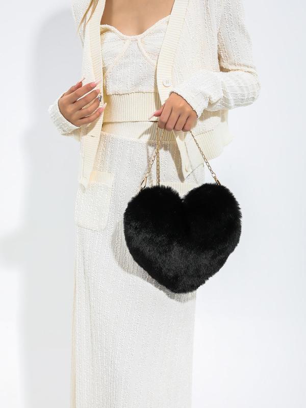 Women's Plush Heart Shaped Crossbody Bag, Fluffy Bag with Chain Strap, Fashion Solid Color Shoulder Bag, Love Heat Cute Funny Novelty Bag for Women for Dating, Valentine's Day, Gift 2