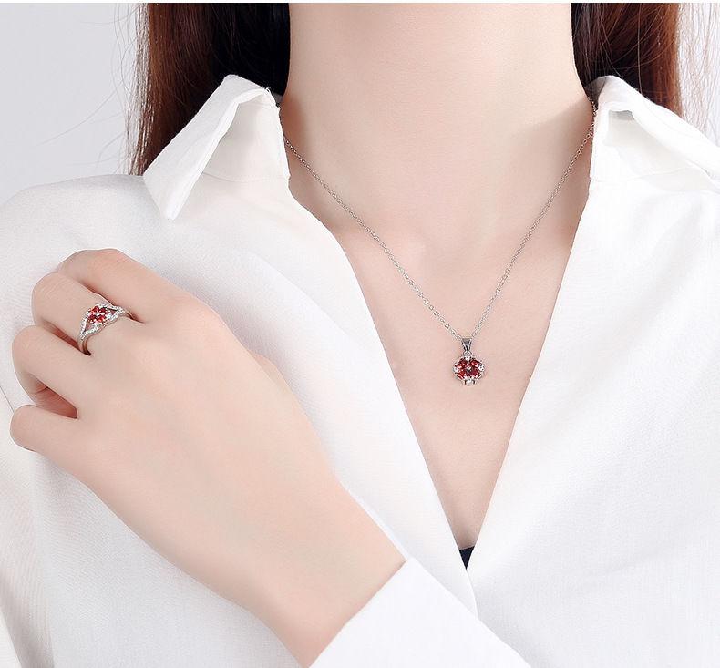 Product Introduction of Red New Style Four-Leaf Clover Necklace Women's Set Pomegranate Red Zircon Bracelet Ear Studs Ring Ornament Four-Leaf Clover Suit 4