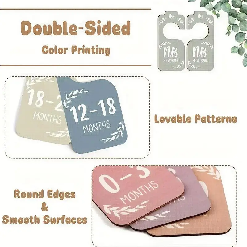 Summer Wooden Baby Milestone Design Closet Divider, 8pcs/set Double Sided Print Baby Clothes Hanger Divider for Baby Girls Boys Nursery Decor, Baby Closet Organizers from Newborn to 24 Months, Organizing 3