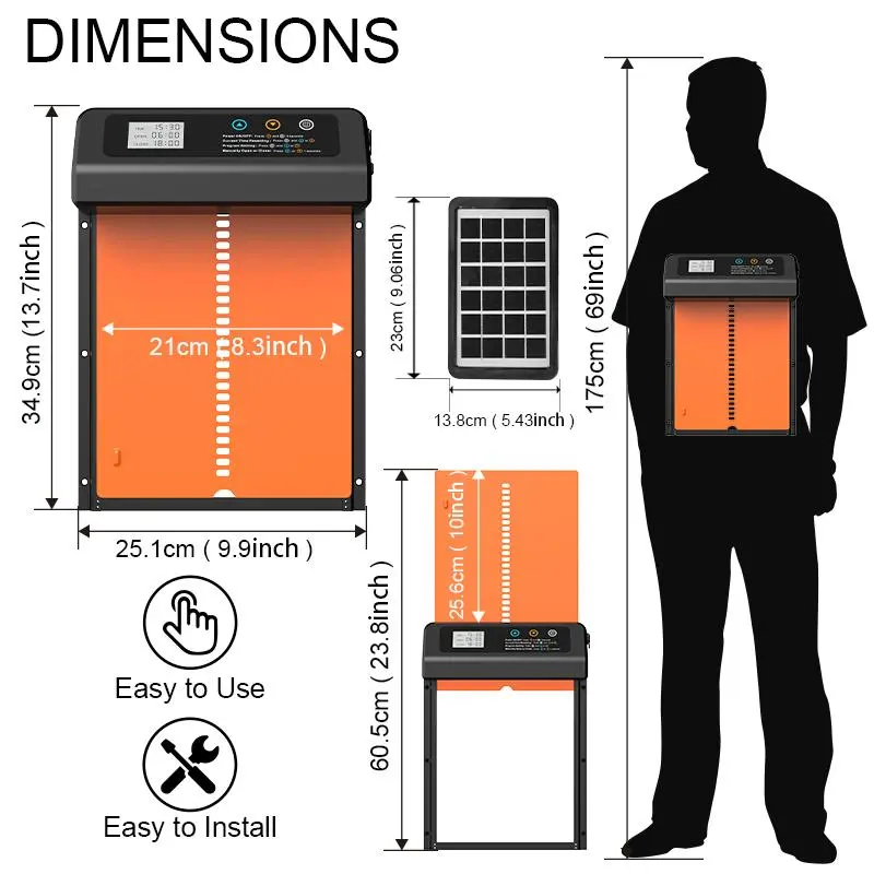 Solar Powered Automatic Chicken Coop Door, Chicken Coop Door with Timer Remote Control, Anti-pinch Design Poultry & Small Animal Safety Door 1