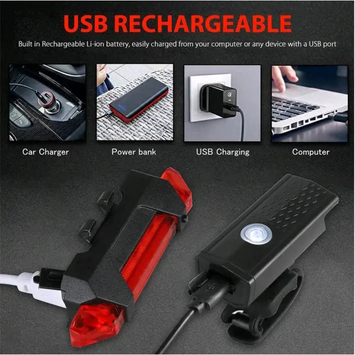 Satu Set Lampu Sepeda Depan Dan Belakang 2in1 Rechargeable 1
