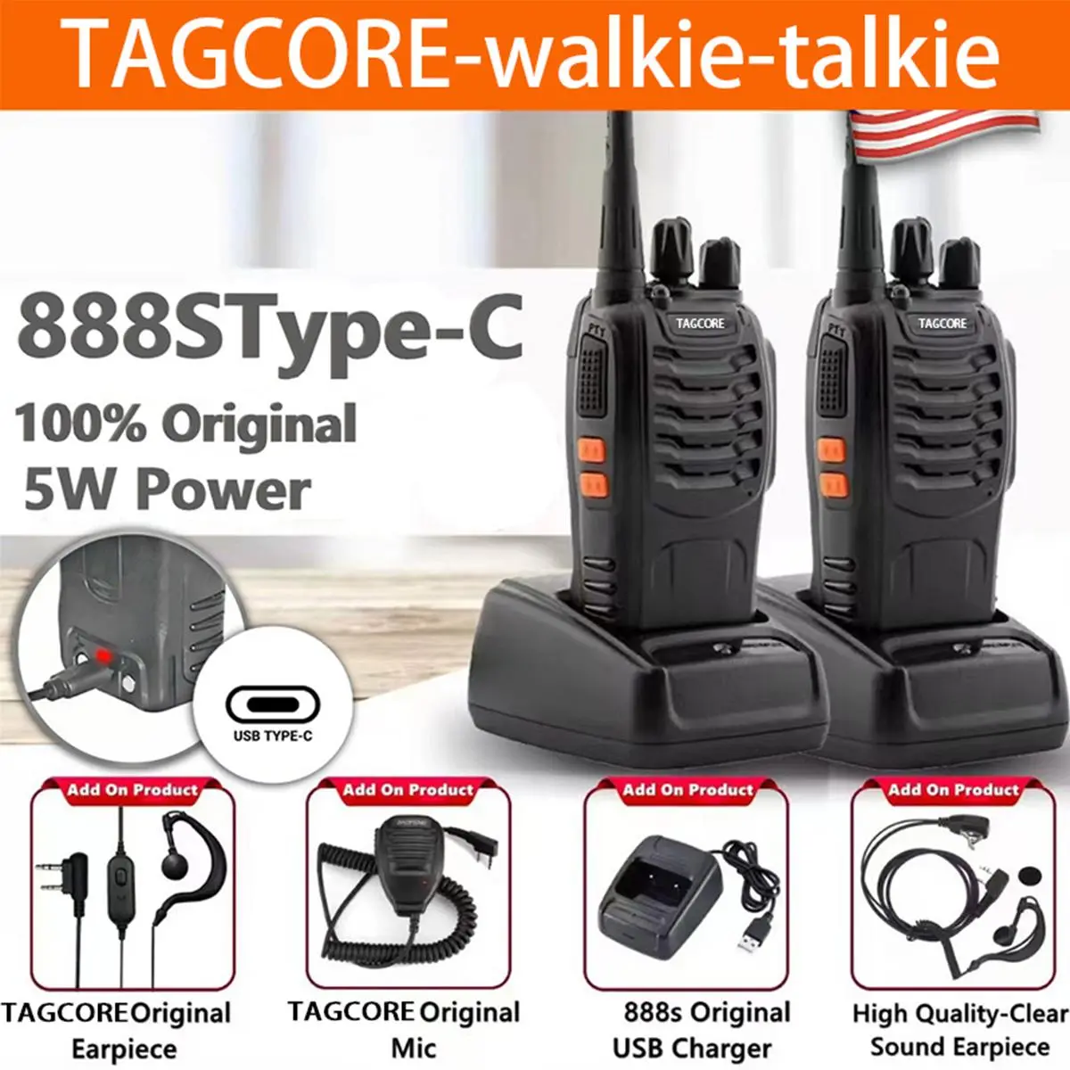 Walkie Talkie Jarak Jauh 10km(Max) 2800mAH HT Wlan UHF 2 Units Handy Talky Waterproof Portable With Charger / Headset