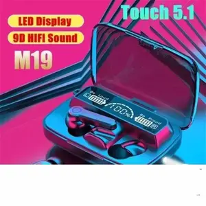 ￼ ￼HEADPHONE BLUETOOTH 5.1 EARBUD M19 TWS NIRKABEL LED DIGITAL POWER DISPLAY BASS STEREO