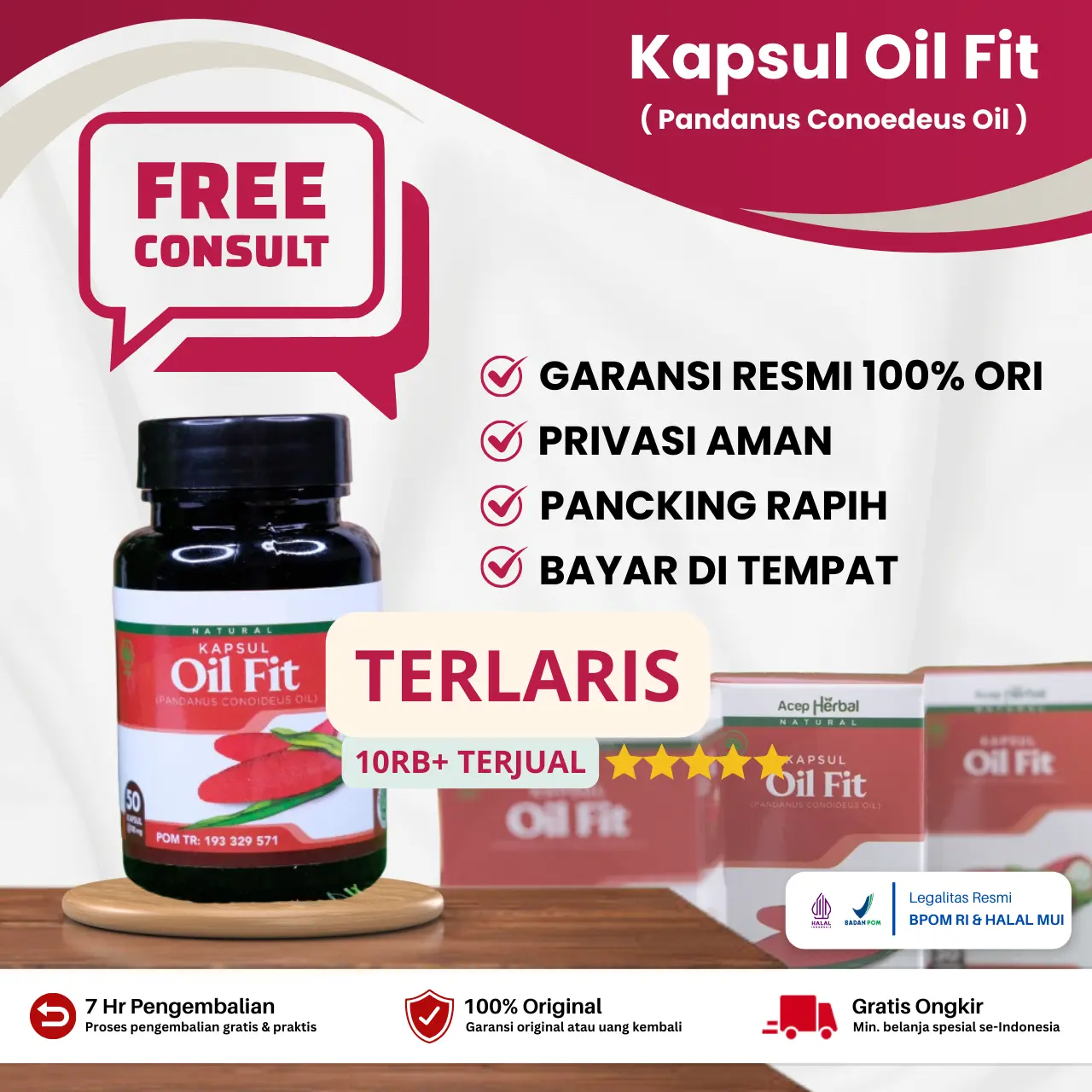 Kapsul Oil Fit Buah Merah Papua - Oil Fit Herbal Original - Oil Fit Kapsul 50 Kapsul