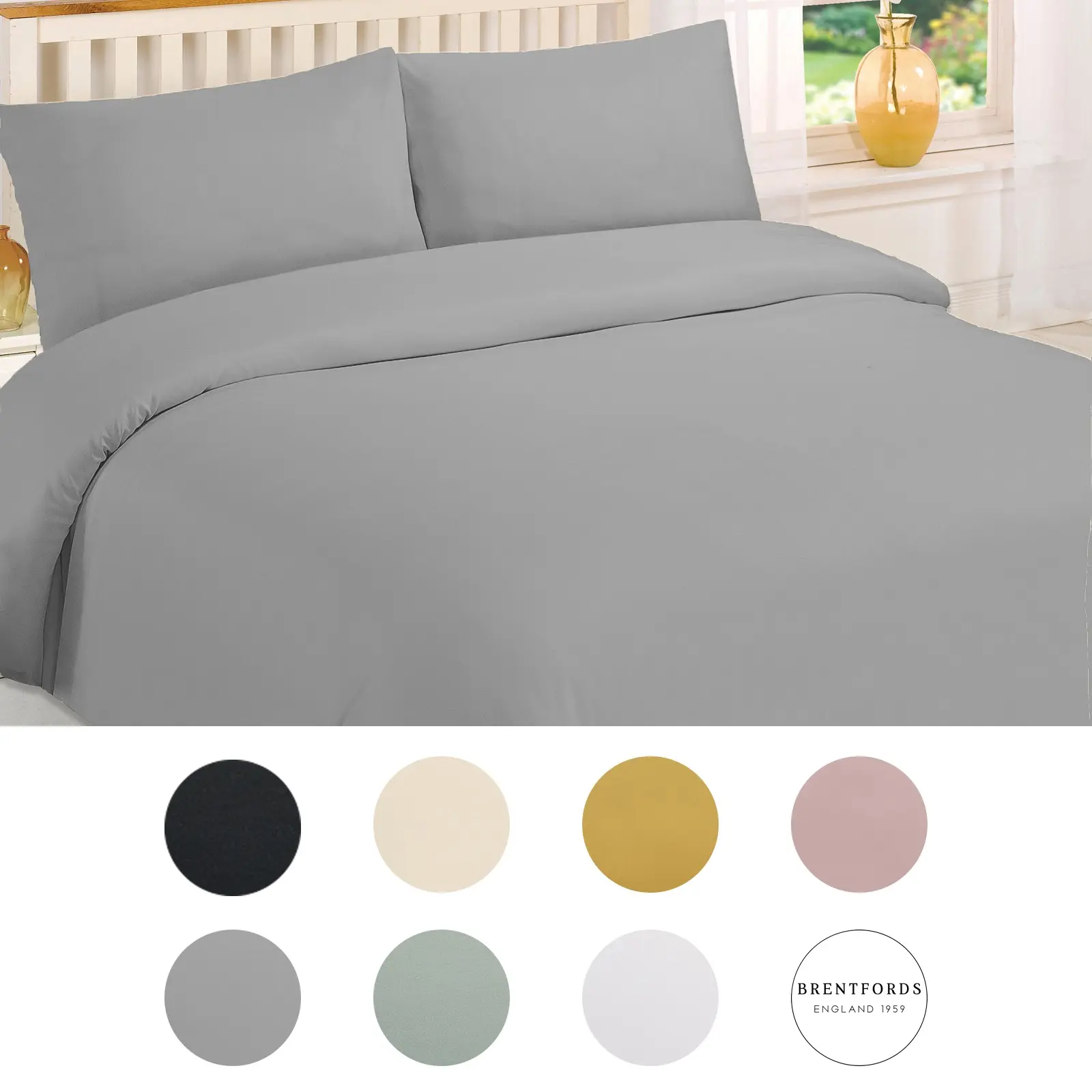 Brentfords Plain Dyed Duvet Cover Quilt Bedding Set With Pillowcase Single Double King Size