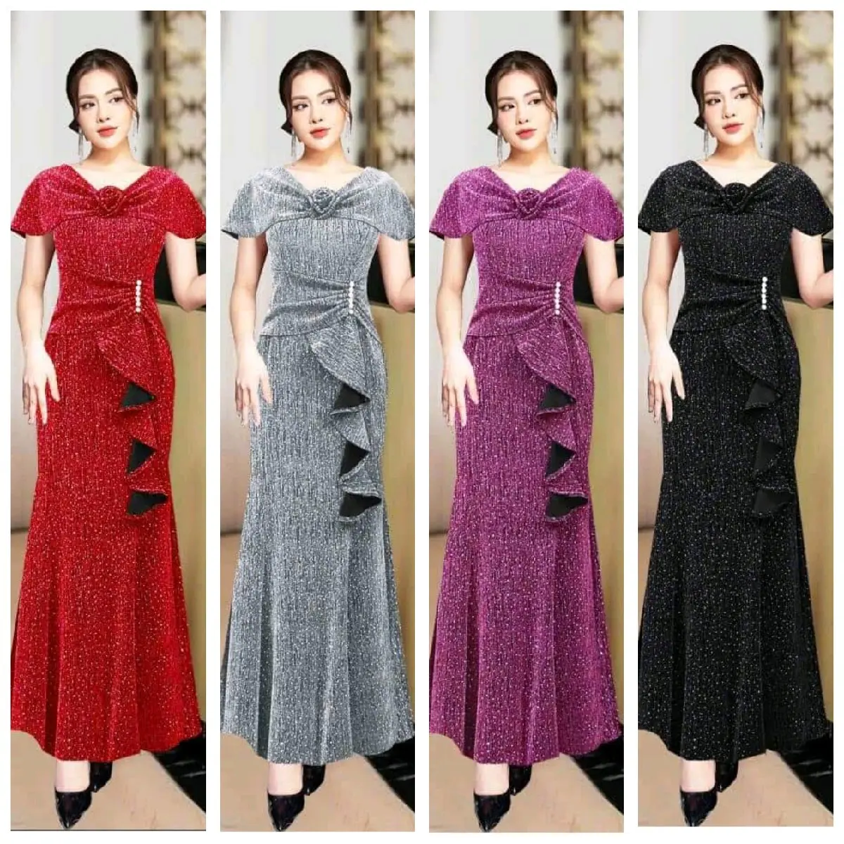 ĐẦM DẠ HỘI ĐUÔI CÁ KIM SA LẤP LÁNH CHE KHUYẾT ĐIỂM SIÊU SANG M227 Váy Nữ a odai dầm trung nien