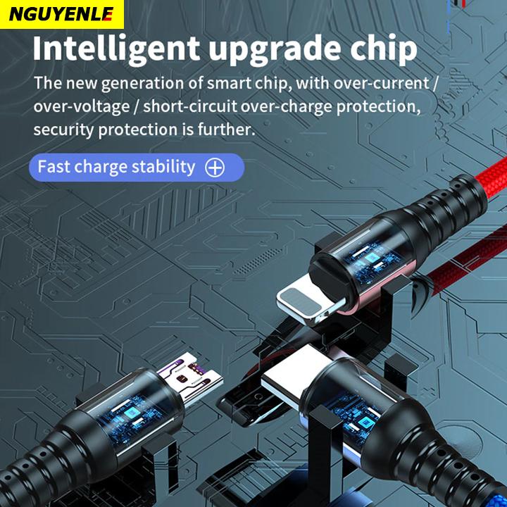 Cáp sạc nhanh 3 đầu đa năng 6A QC 3.0 18W 2024 Phụ Kiện Sạc Điện Thoại Usb 3