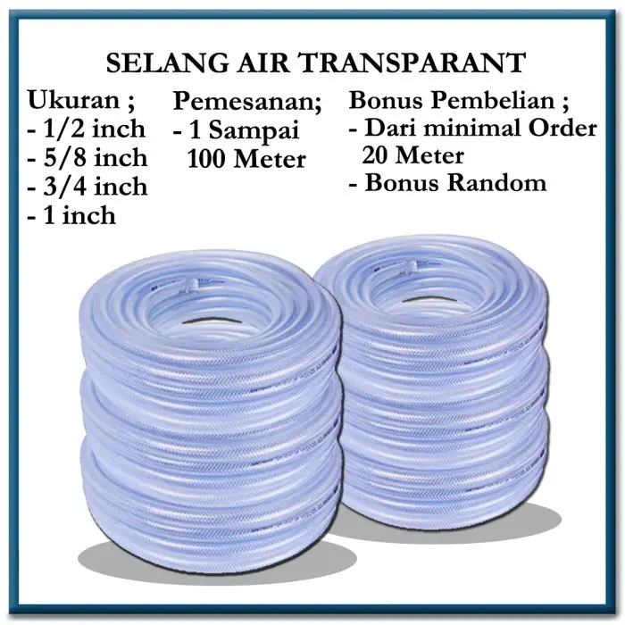 SELANG AIR 5 METER 1 ROL 1/2 5/8 3/4 1 INCH SERAT BENANG TRANSPARANT SELANG TAMAN ALAT CUCI MOTOR MOBIL COD 3