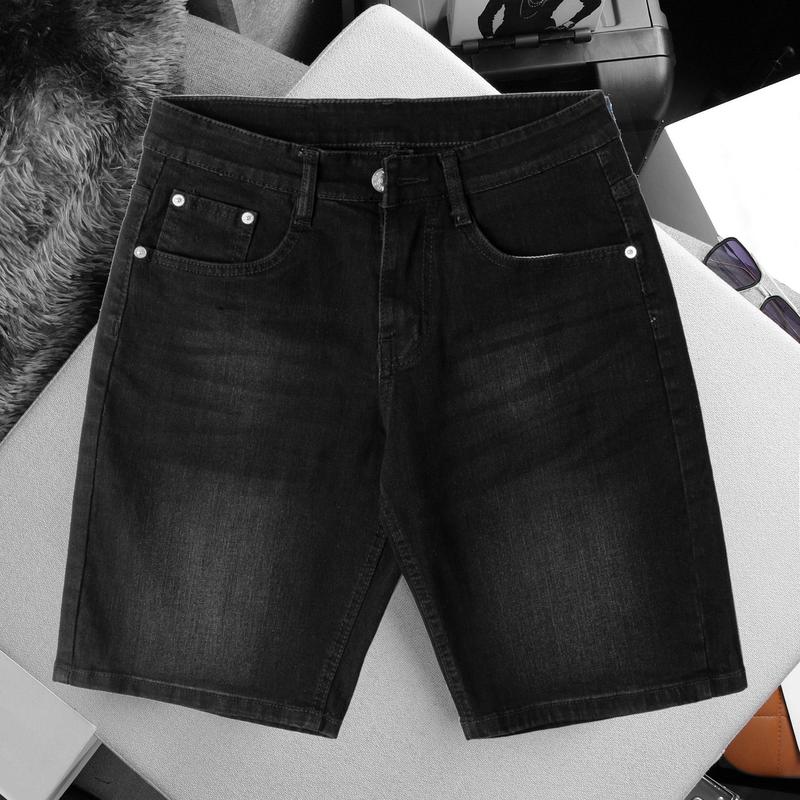Quần short jean ngắn jean Nam ống rộng ĐEN WAT vải cotton co giãn nhẹ Pants Có Túi 0