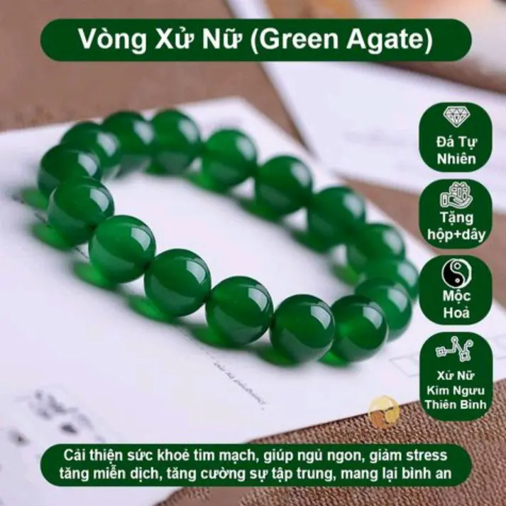 vòng xử nữ(gneen agete)mã não xanh hơp với mệnh mộc ,mệnh hỏa