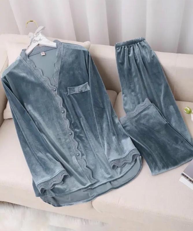  M839 pijama nhung trơn dáng mặc nhà cho nữ- Bộ ngủ nhung cao cấp hàng quảng châu - Bộ Áo Ngủ mặc nhà ấm Women Quần Ngủ 