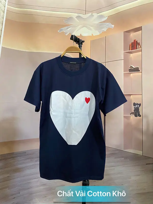Áo Thun Trái Tim Cute Dễ Thương Chất Vải Thun Poly Mềm Mịn Màu Xanh Than Tôn Da Form Rộng Unisex Cổ Tròn Tay Ngắn Women Top T-shirts có thể giặt máy phông nữ aothun coctay 2