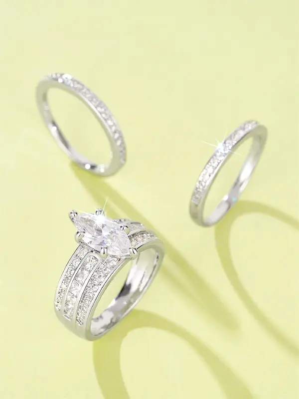 Elegant Artificial Zircon Decorated Ring Set, 3 Counts Rings for Women, Engagement Anniversary Party Accessories, Trendy All-match & Exquisite Jewelry for Birthday Gift 3
