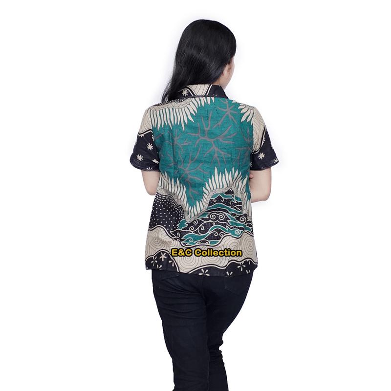 Atasan Batik Olive - Batik Couple - Batik Wanita - Hem Batik - Baju Kerja - Seragam Kantor - S-M-L-XL-XXL-3L-4L-5L Pasangan Katun Keluarga Sarimbit Panjang 3
