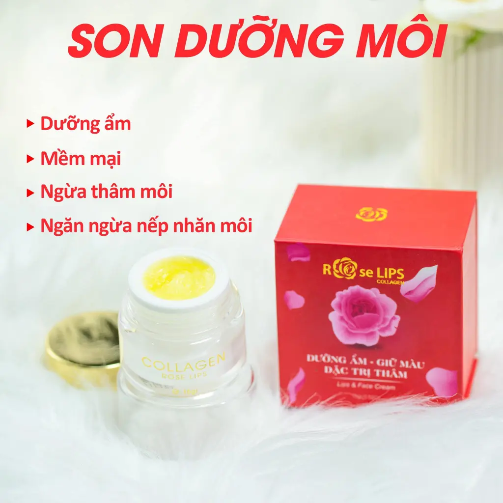 Dưỡng Môi Rose Lips Collagen Chống Thâm Loang Kích Màu Sau Phun Xăm Hộp Đựng Sang Trọng