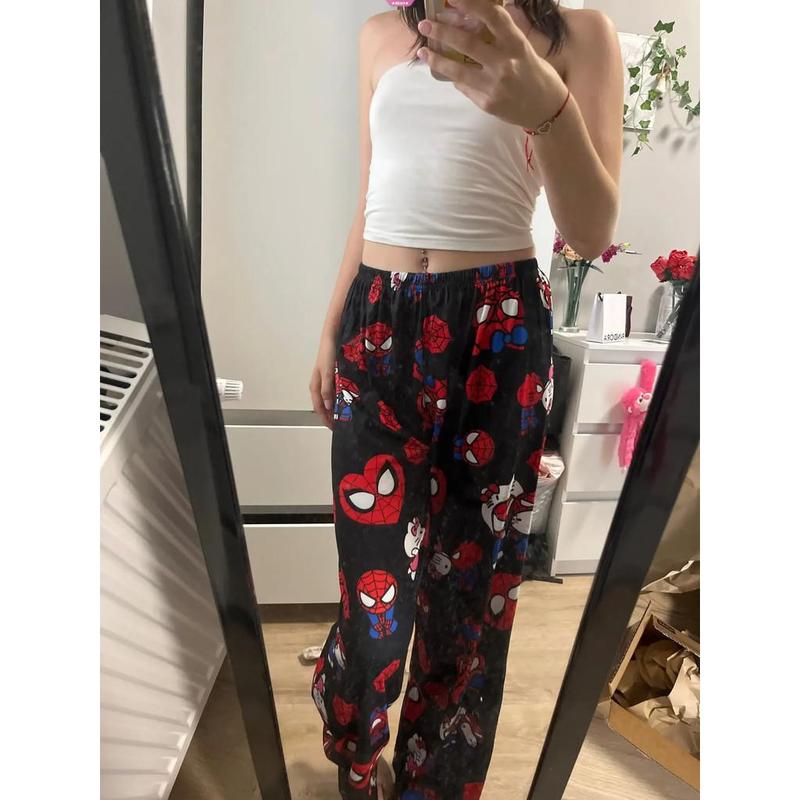 Quần Dài Ngủ Hoạt Hình, Hello Kitty Và Người Nhện, Dáng Rộng Vừa Vặn, Làm Bằng Bông, Thích Hợp Cho Phụ Nữ Và Nam Giới, Quần Dài Ngủ, Đồ Mặc Nhà, Thích Hợp Cho Bé Gái, Đồ Ngủ Áo Baggy 2