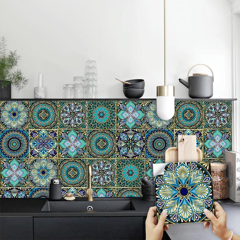 Mandala Pattern Tile Sticker, 30pcs/set Boho Style Tile Sticker, Decorative Sticker for Home Kitchen & Living Room, Boho Home, Decoration 7