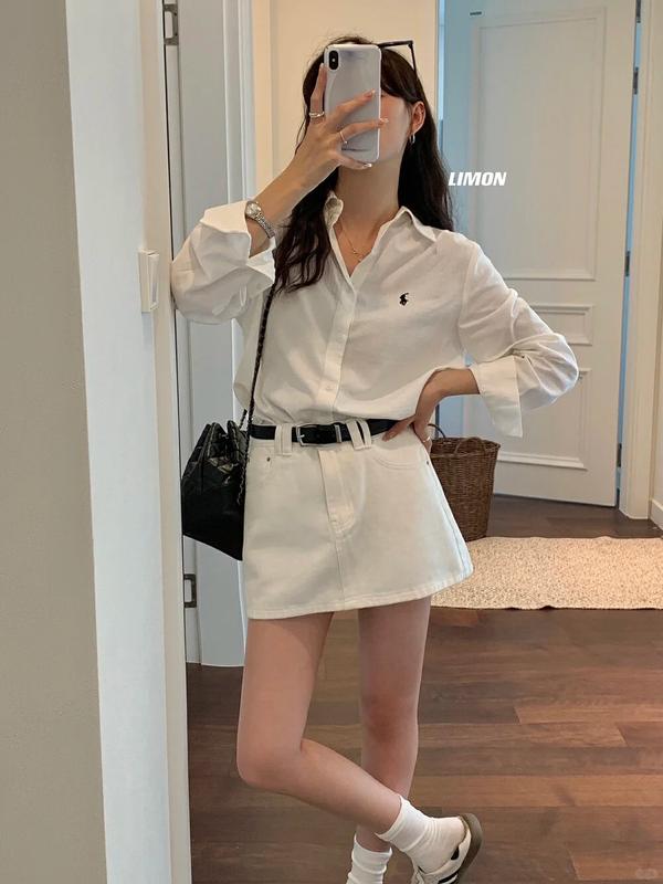 Áo sơ mi nữ công sở dài tay thêu ngựa - Summer Spring Tea - Áo sơ mi trắng thêu ngựa lụa hàn mặc đi học  - đi làm 4