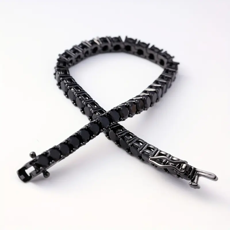 SummerSale| [4mm Black Tennis Hip Hop] ICEDCHICS 4mm Black Tennis Bracelet - Hip Hop Style, Synthetic Zirconia & Copper, Perfect for Daily Wear & Gifts, ICEDCHICS 3